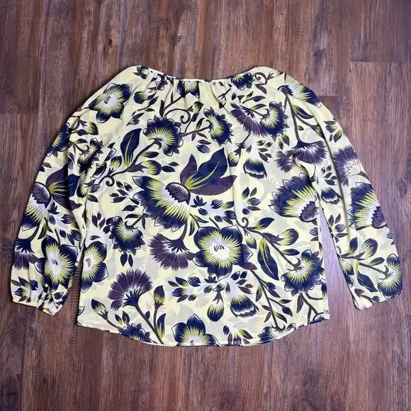 Ann Taylor LARGE sheer yellow floral long sleeve blouse - Picture 6 of 12